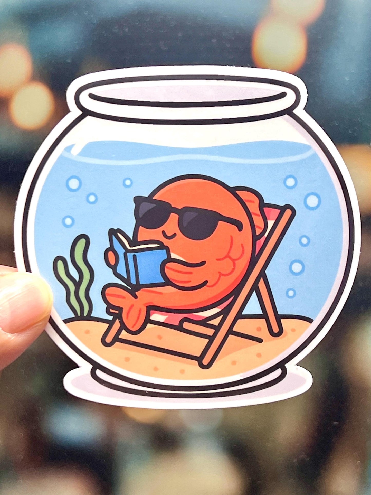 Vacation Goldfish Reading Book Vinyl Sticker