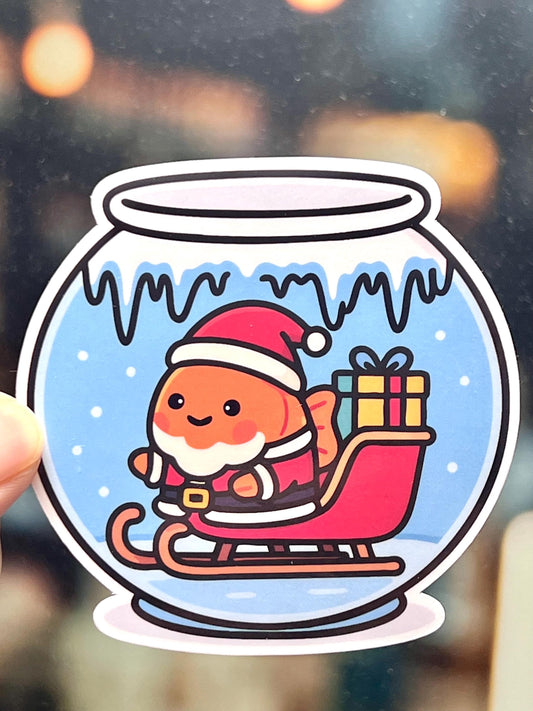 Funny Santa Goldfish Vinyl Sticker