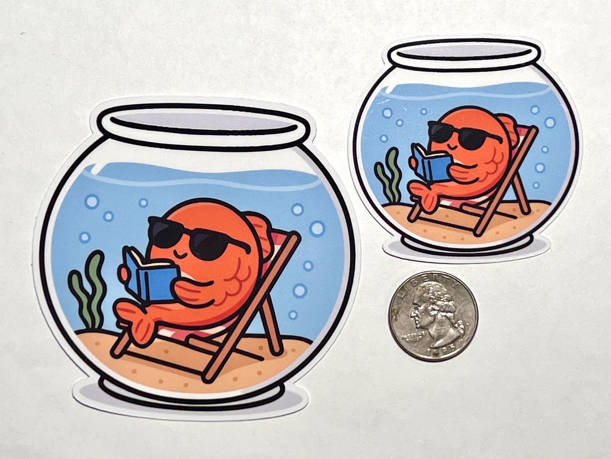 Vacation Goldfish Reading Book Vinyl Sticker image 2