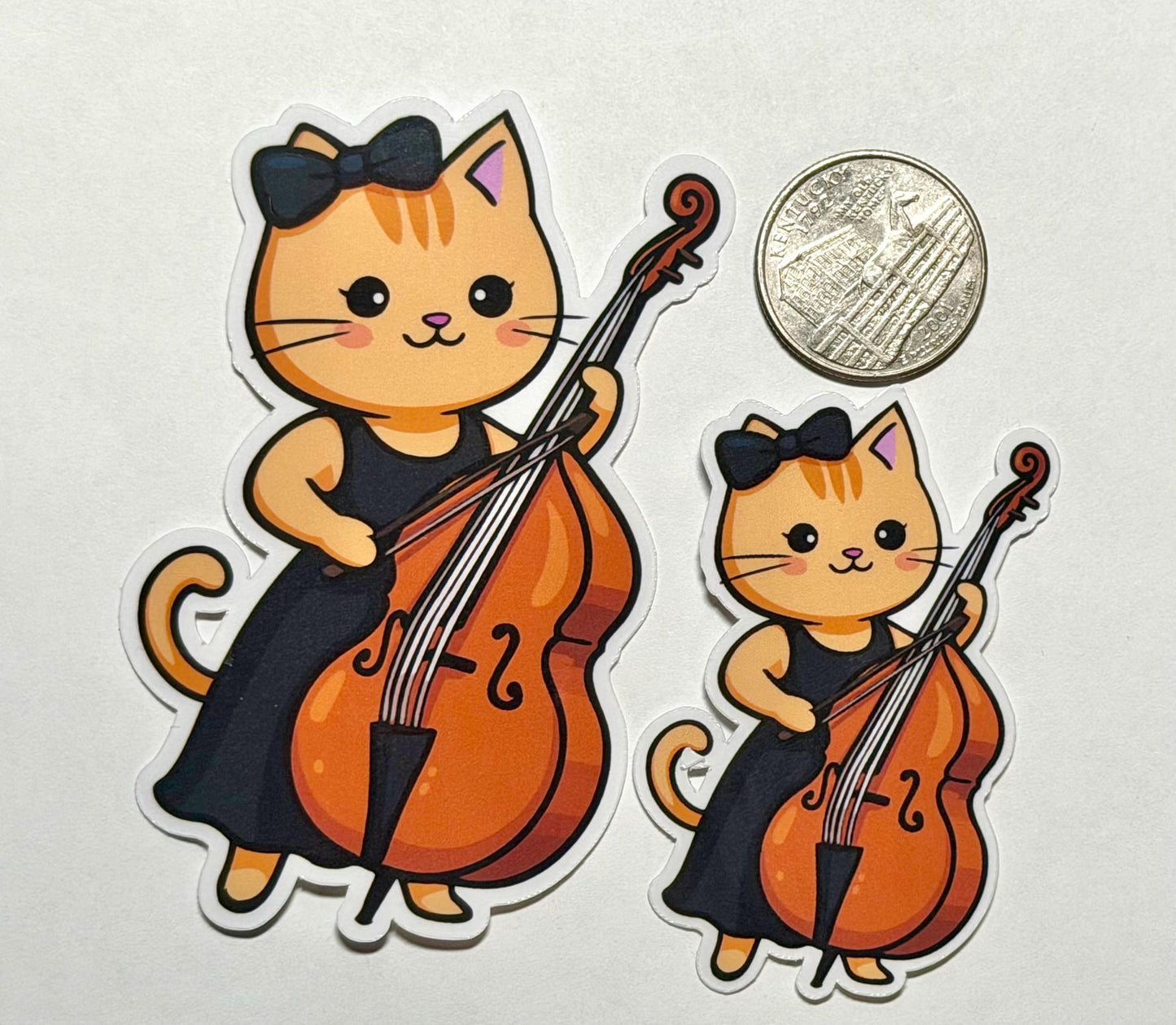 Girl Cat String Bass Vinyl Sticker image 2