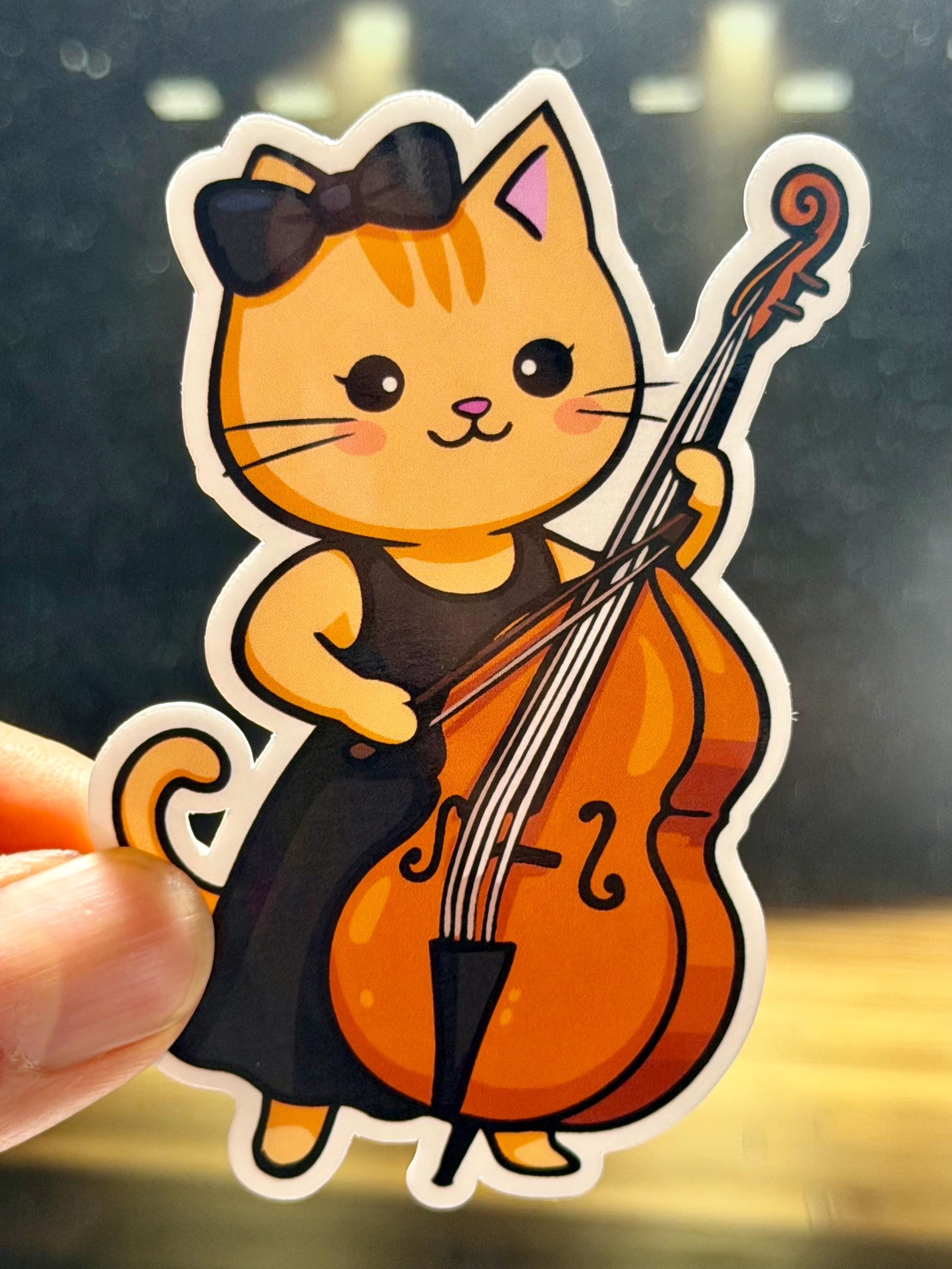 Girl Cat String Bass Vinyl Sticker