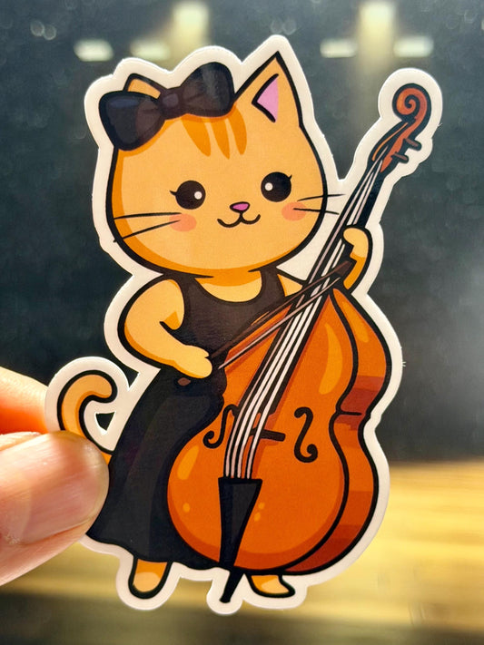 Girl Cat String Bass Vinyl Sticker