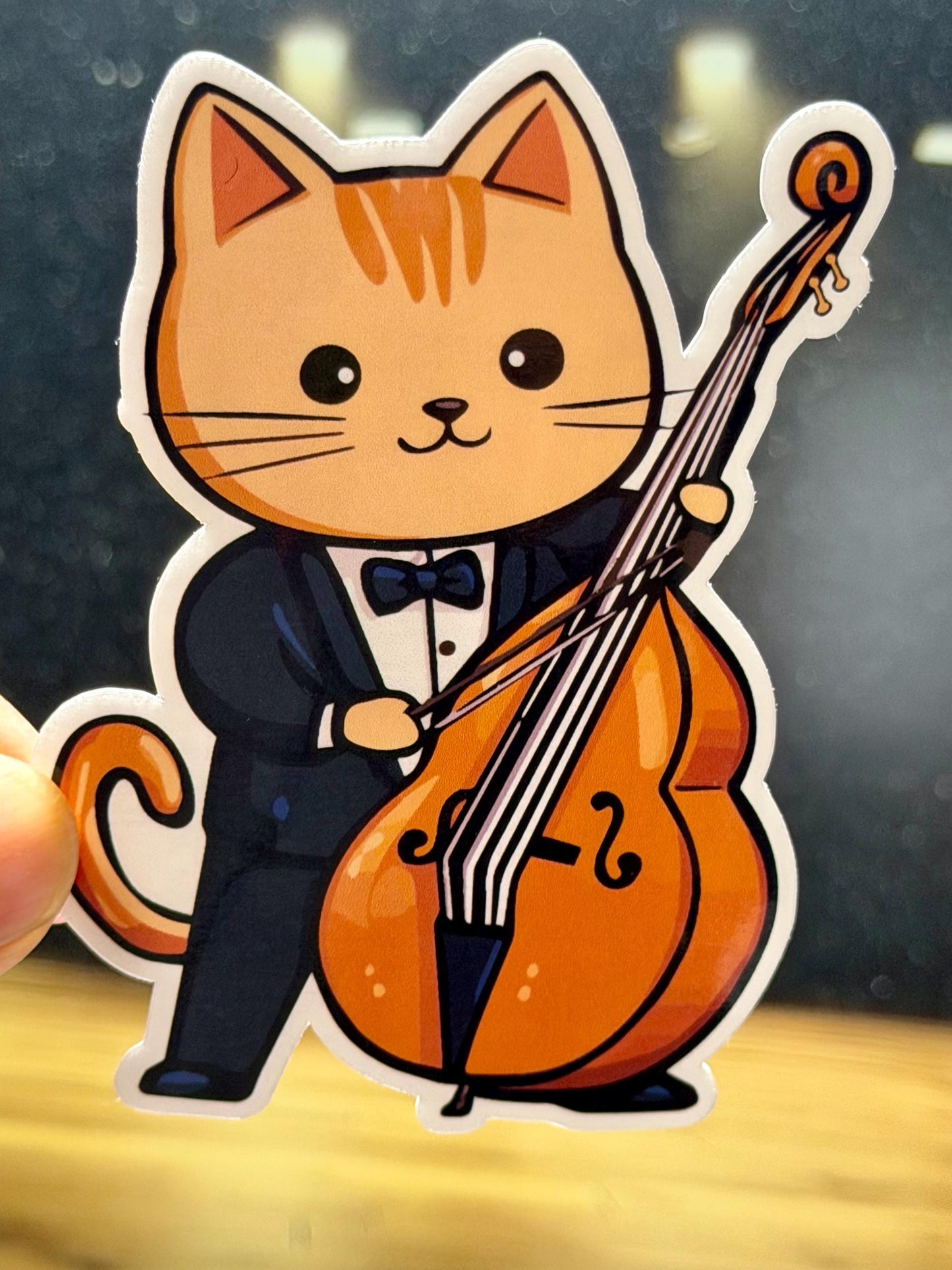 String Bass Cat Vinyl Sticker