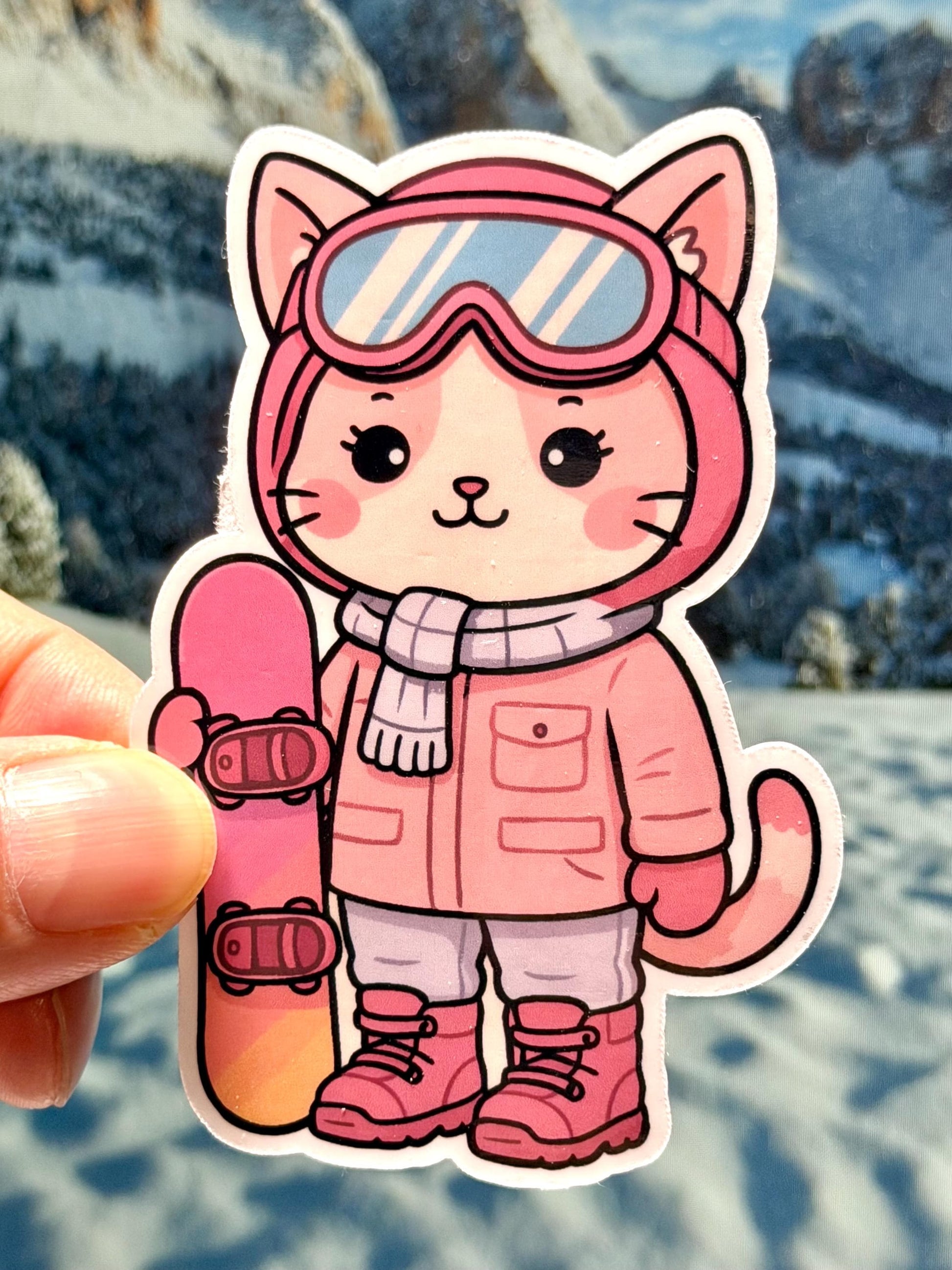 Girl Snowboarding Cat Vinyl Sticker