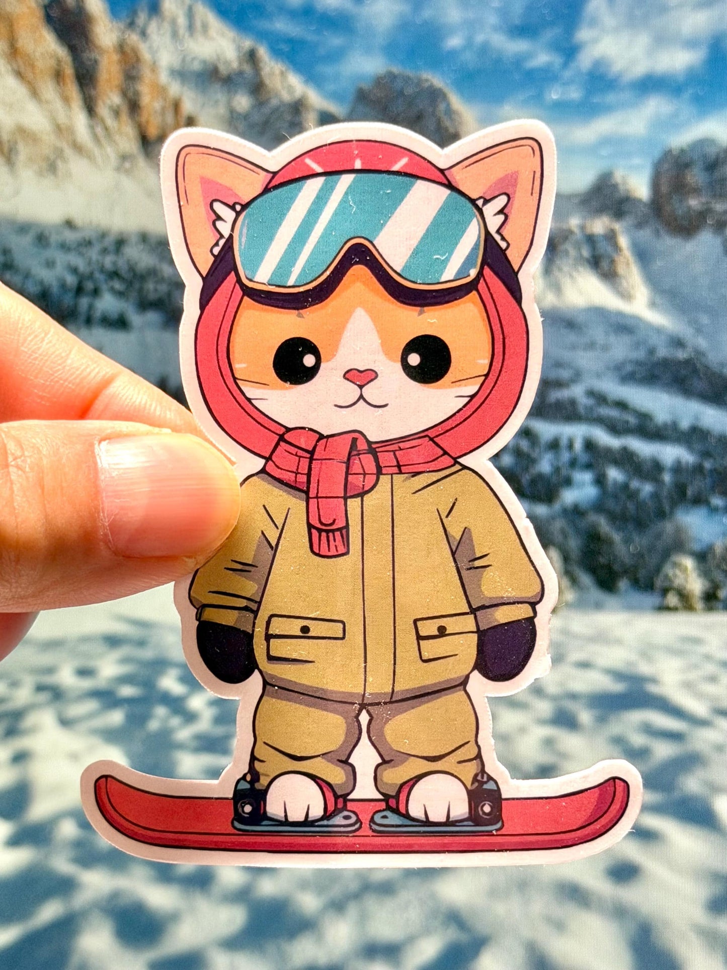 Snowboarding Cat Vinyl Sticker