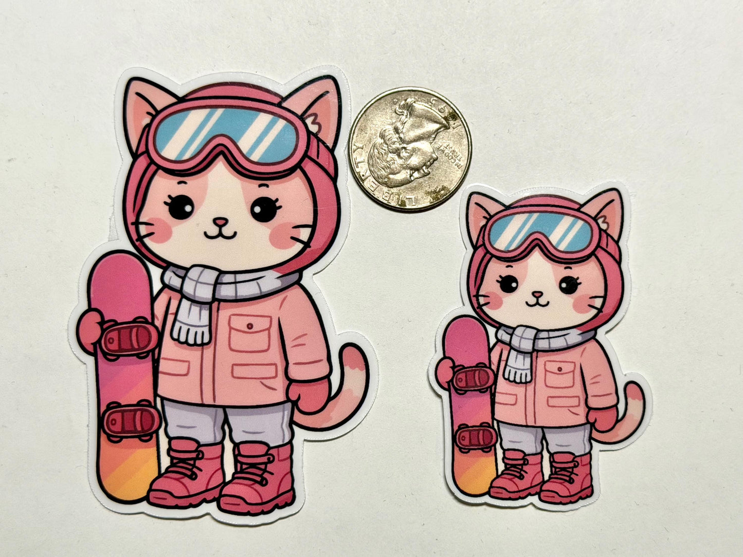 Girl Snowboarding Cat Vinyl Sticker image 2