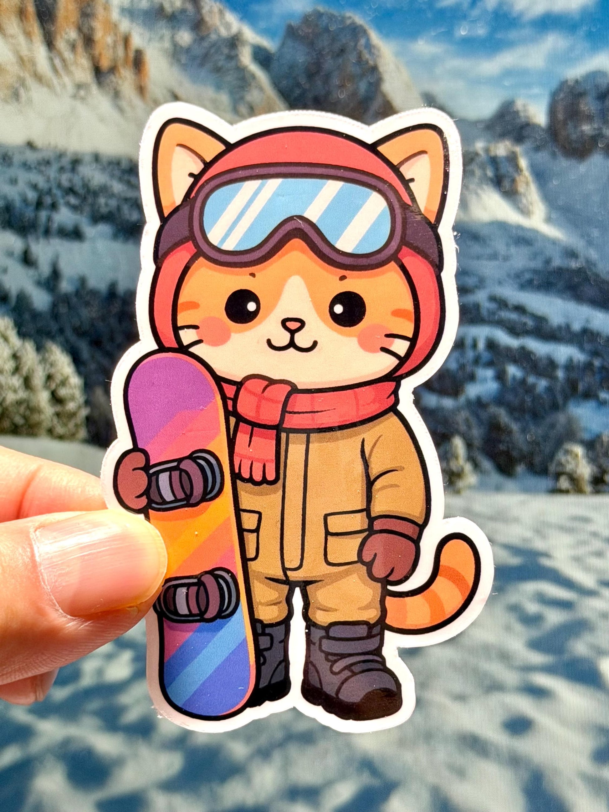 Snowboarding Cat Vinyl Sticker