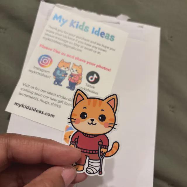 Cat on Crutches Vinyl Sticker image 3