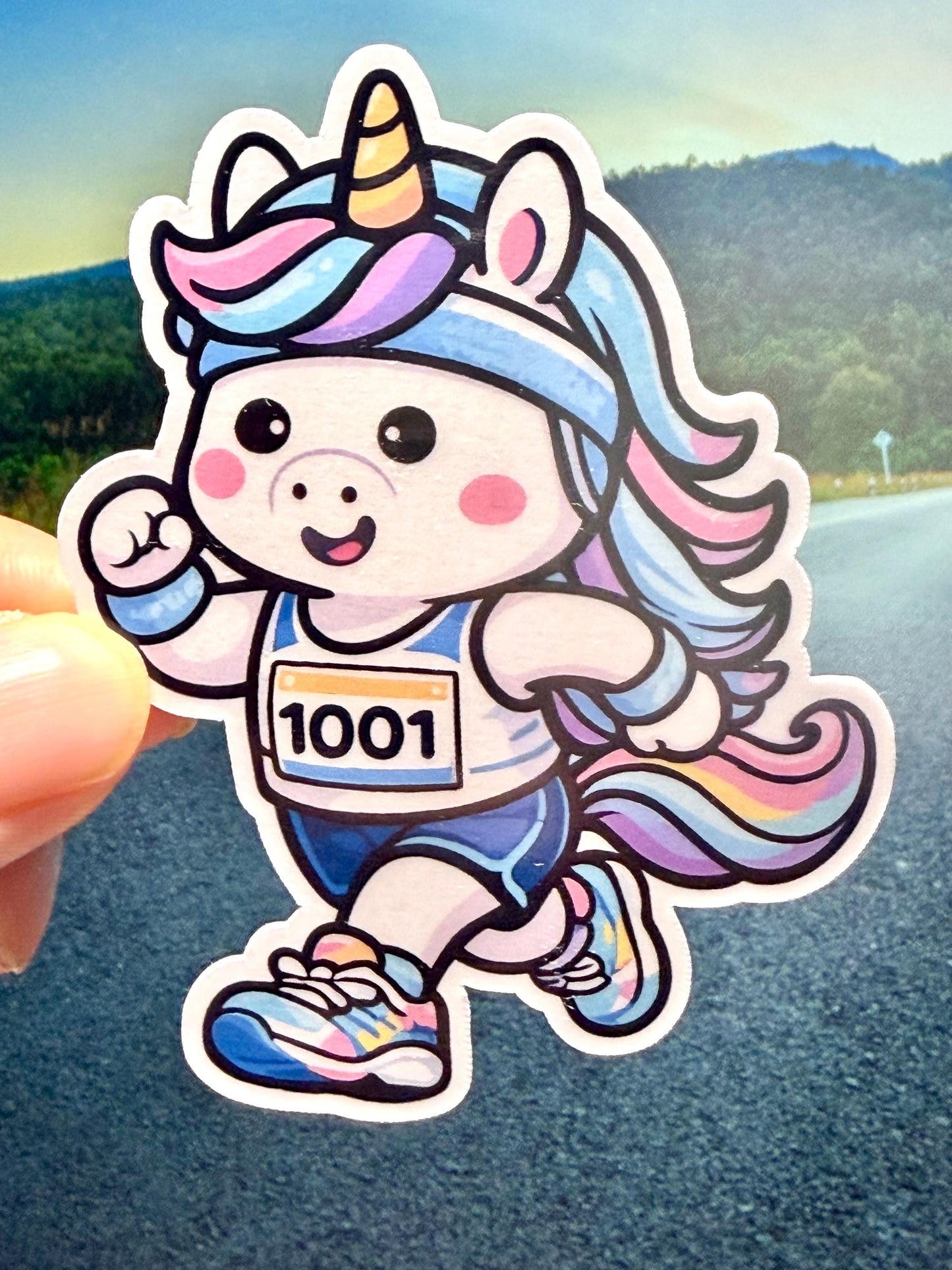 Running Unicorn Blue Vinyl Sticker