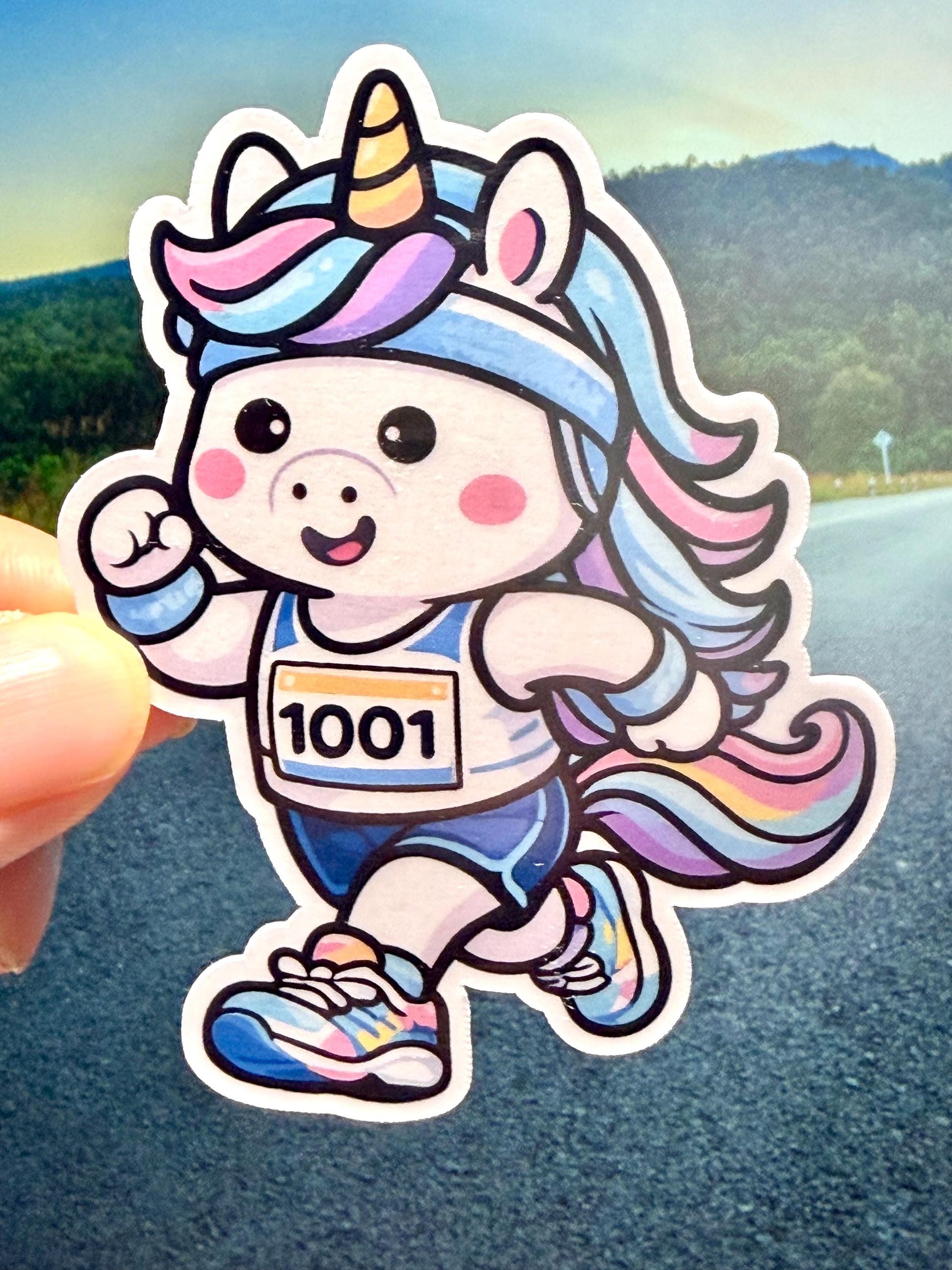 Running Unicorn Blue Vinyl Sticker