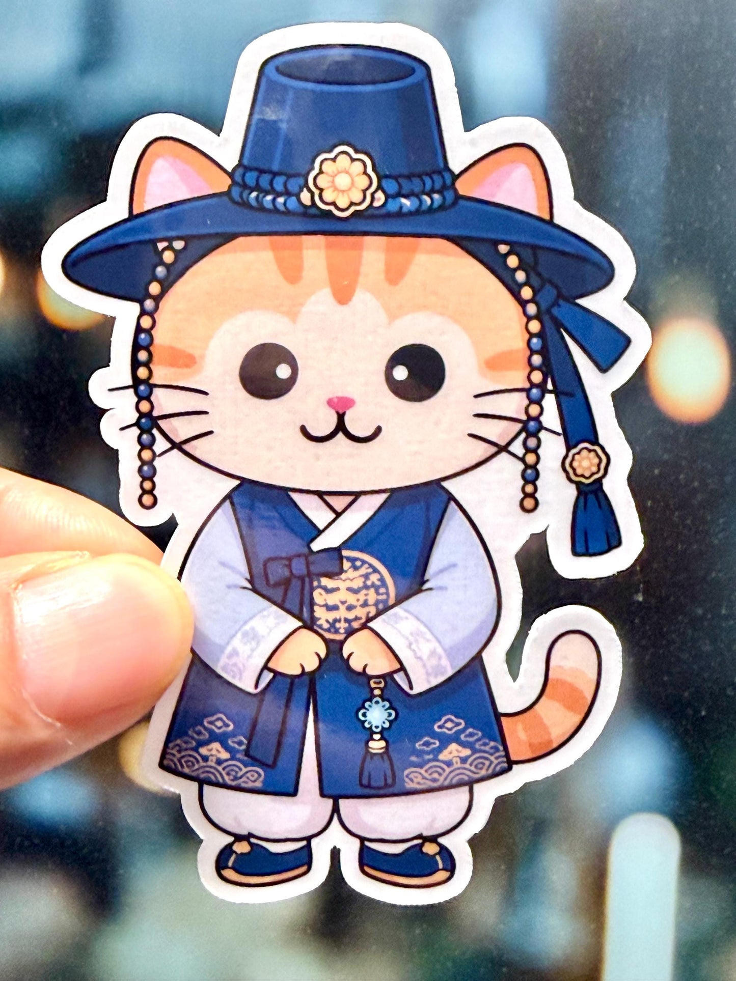 Korean Hanbok Male Cat Vinyl Sticker