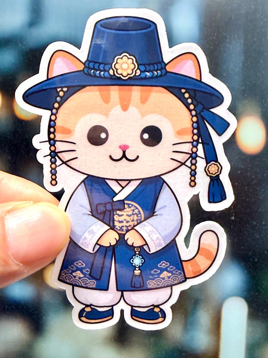 Korean Hanbok Male Cat Vinyl Sticker