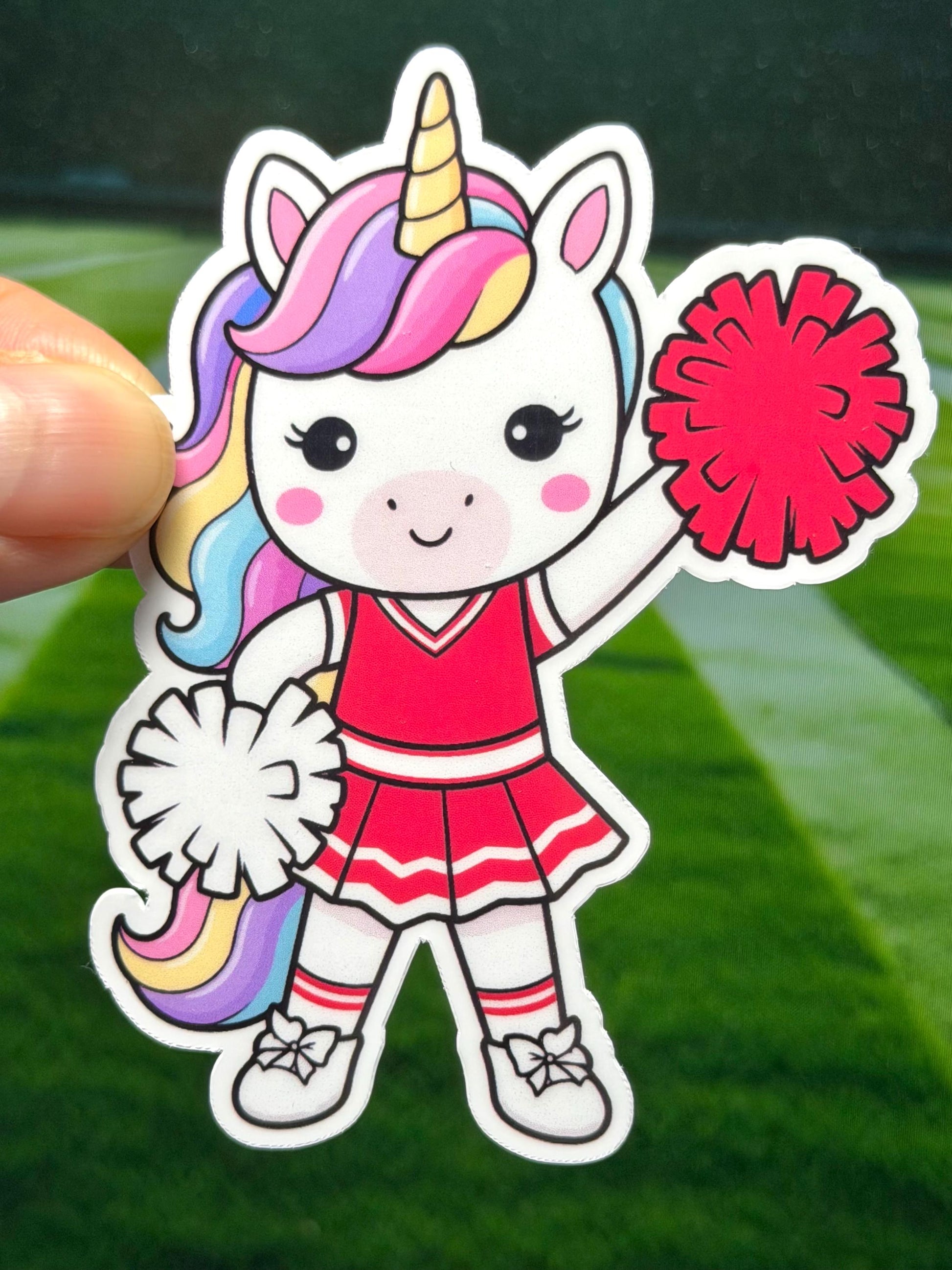 Red Cheerleading Unicorn Vinyl Sticker