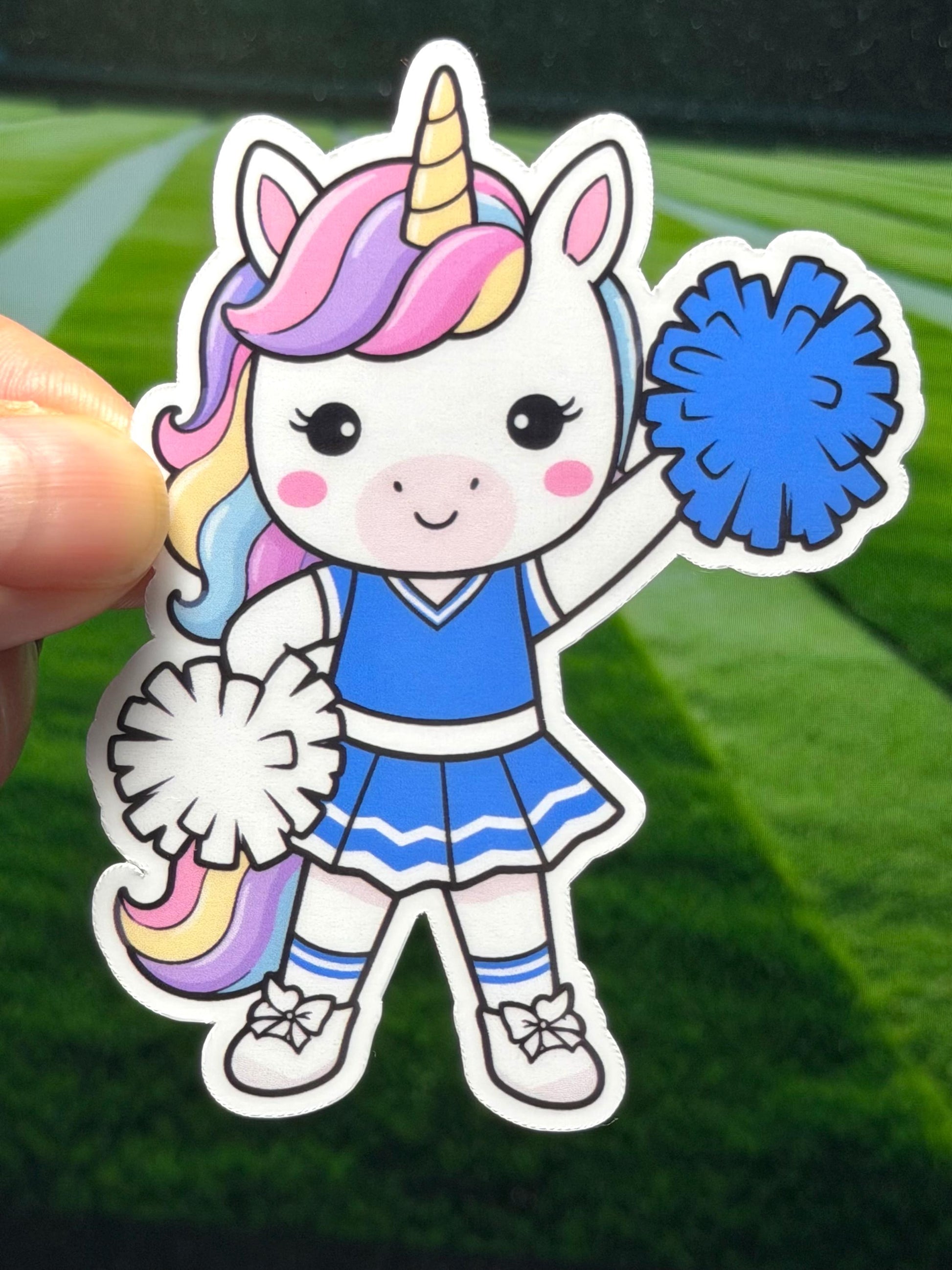 Blue Cheerleader Unicorn Vinyl Sticker