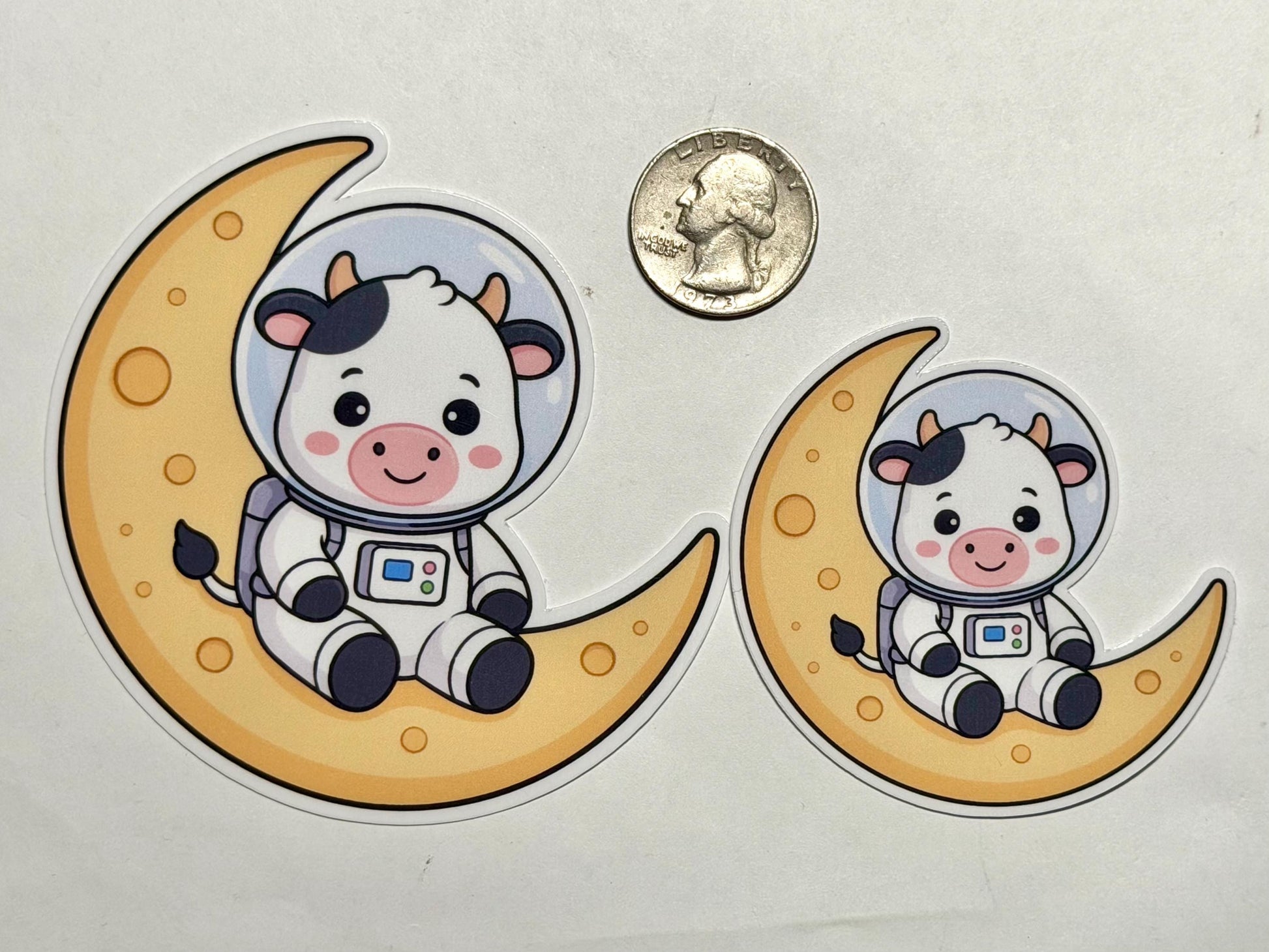 Crescent Moon Astronaut Cow Vinyl Sticker image 2