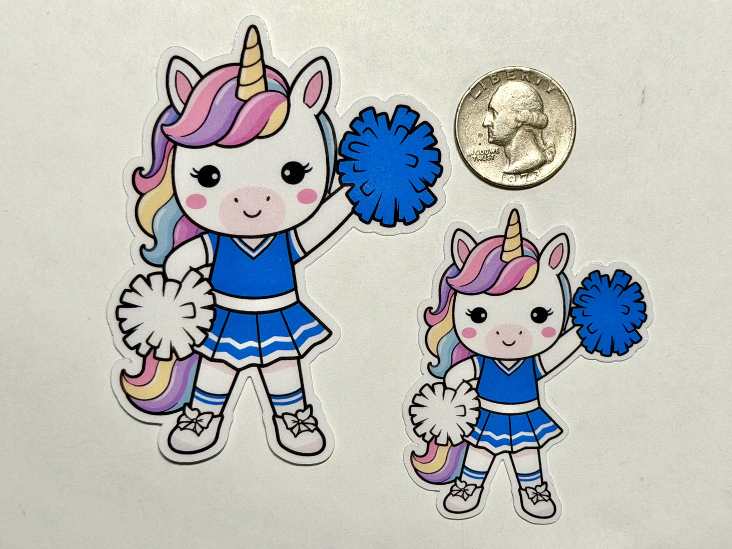 Blue Cheerleader Unicorn Vinyl Sticker image 2