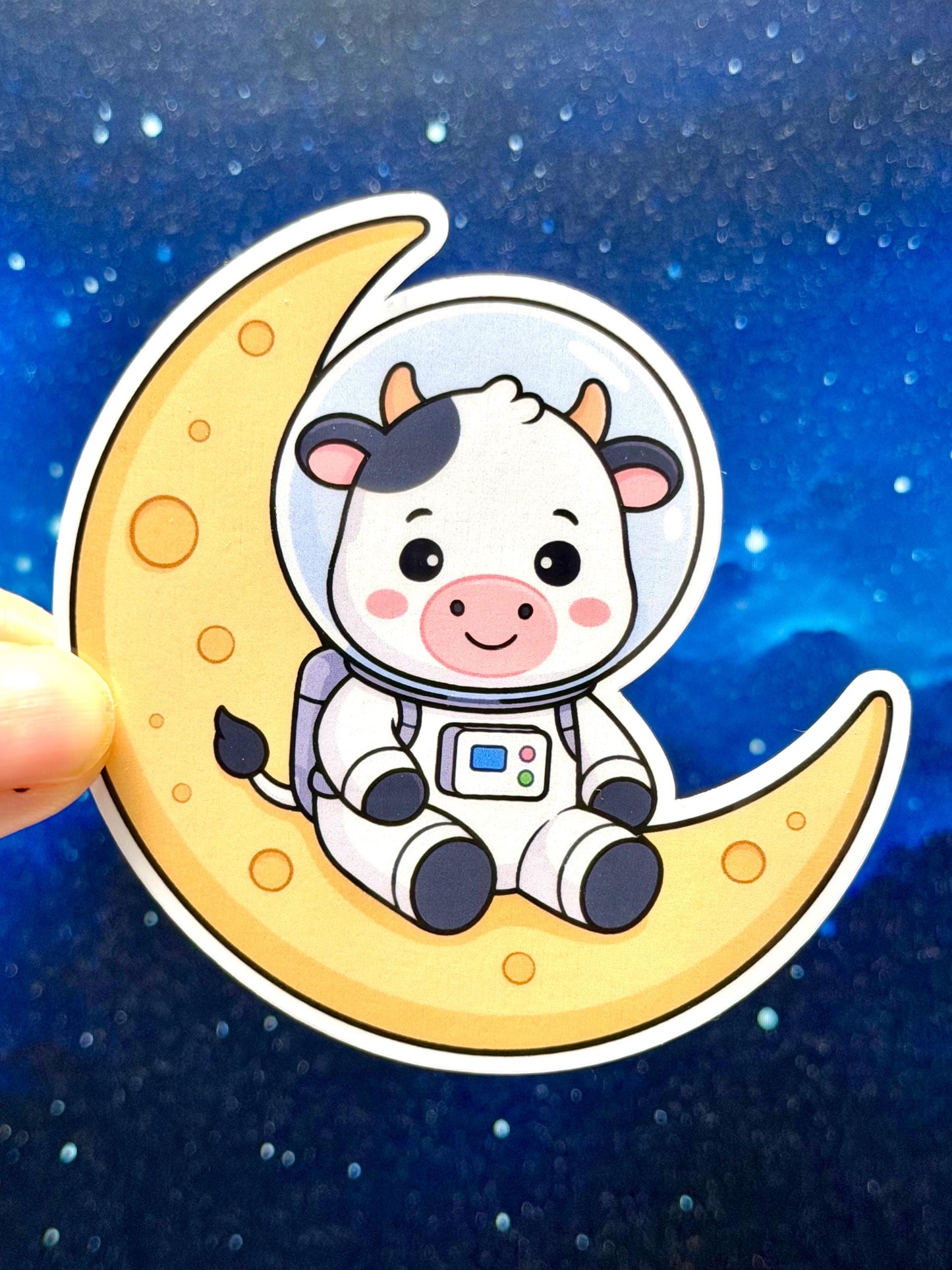 Crescent Moon Astronaut Cow Vinyl Sticker