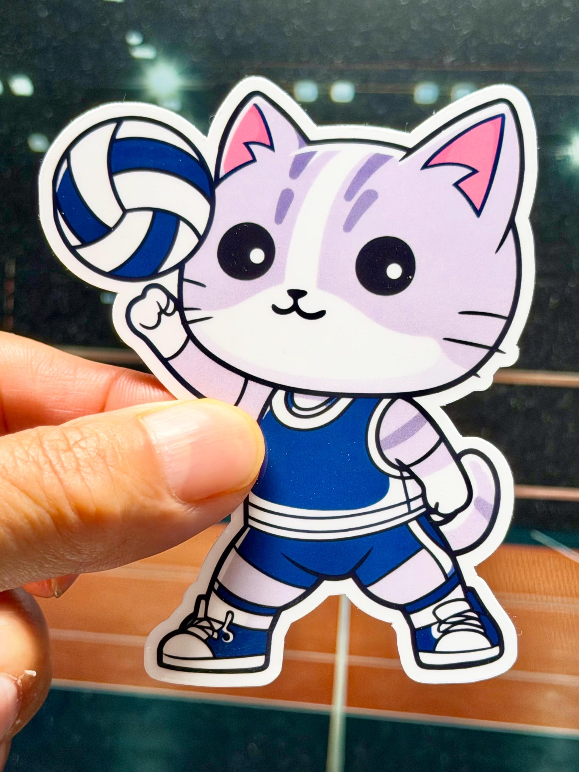 Gray Volleyball Cat Vinyl Sticker