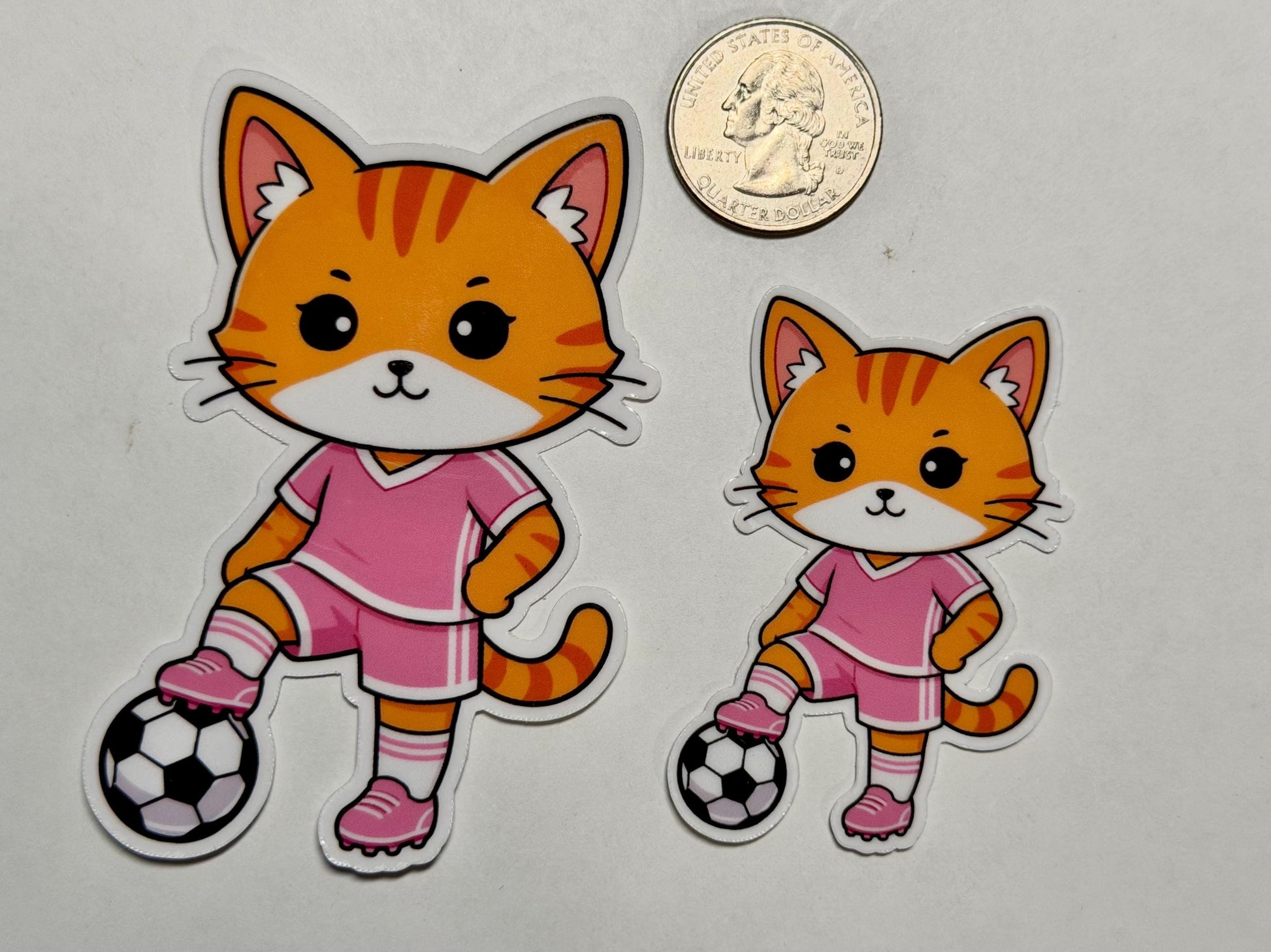 Pink Soccer Girl Cat Vinyl Sticker image 2