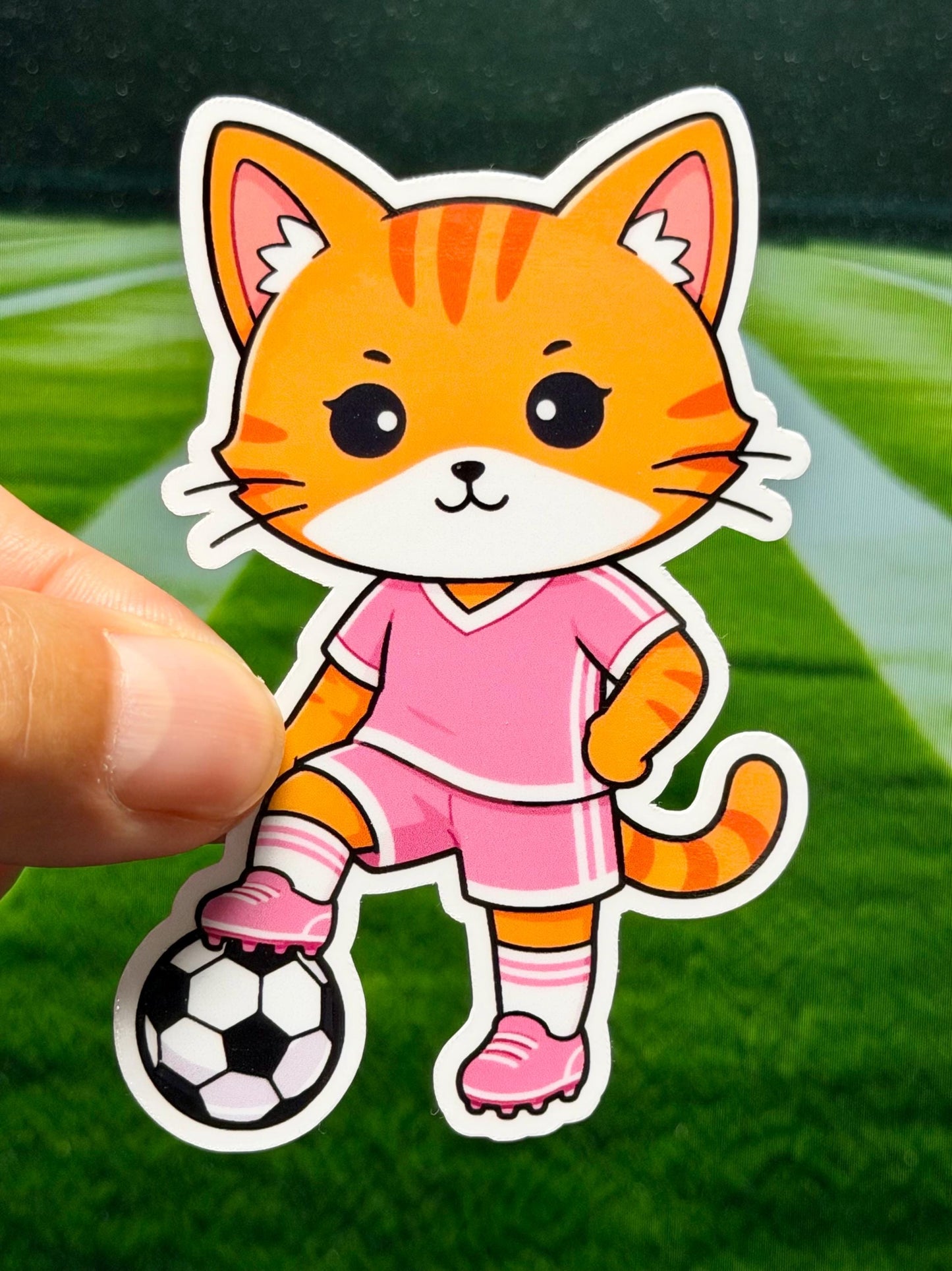 Pink Soccer Girl Cat Vinyl Sticker