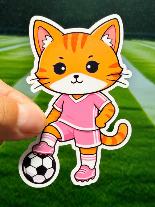 Pink Soccer Girl Cat Vinyl Sticker