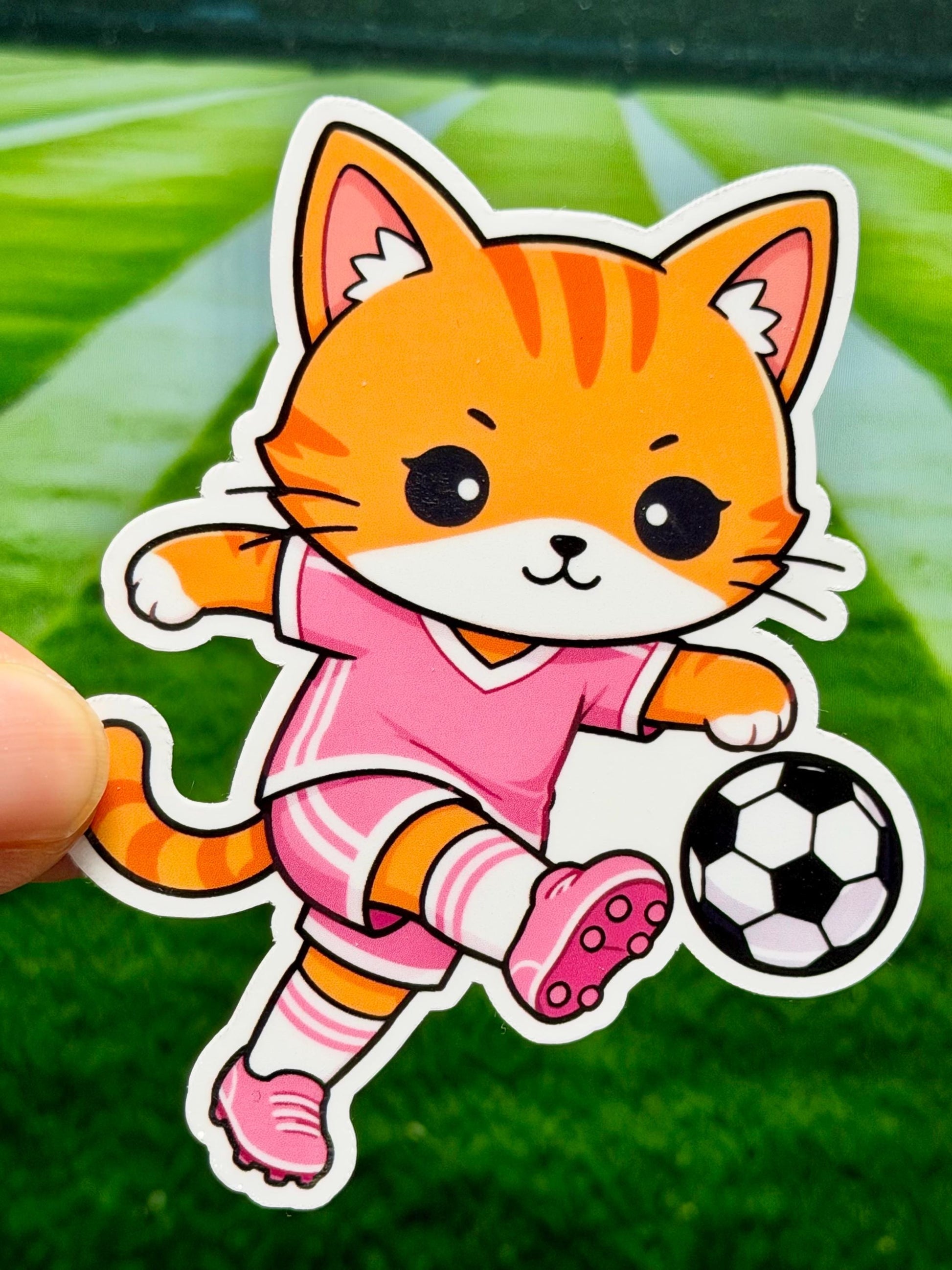 Action Kicking Soccer Girl Cat Vinyl Sticker