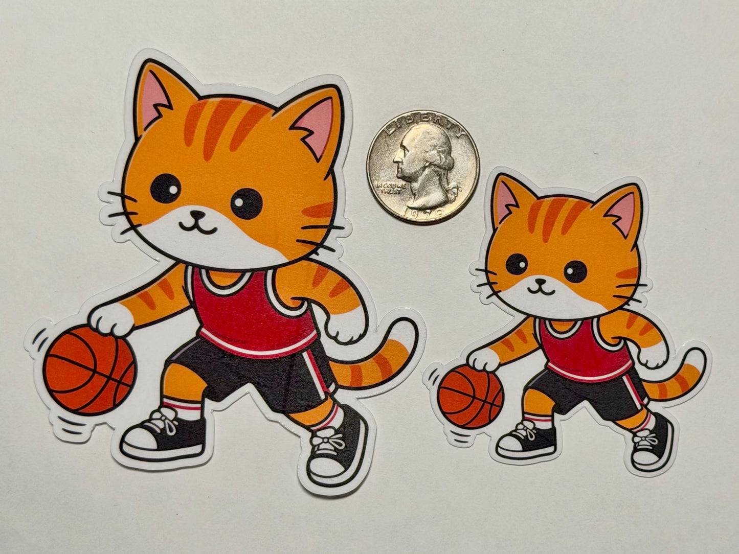 Dribbling Basketball Cat Vinyl Sticker image 2