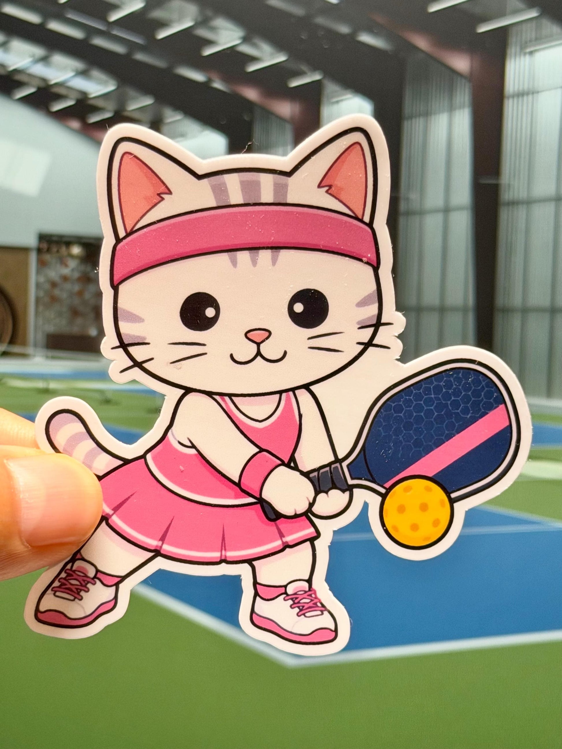 Pickleball Girl Cat Vinyl Sticker