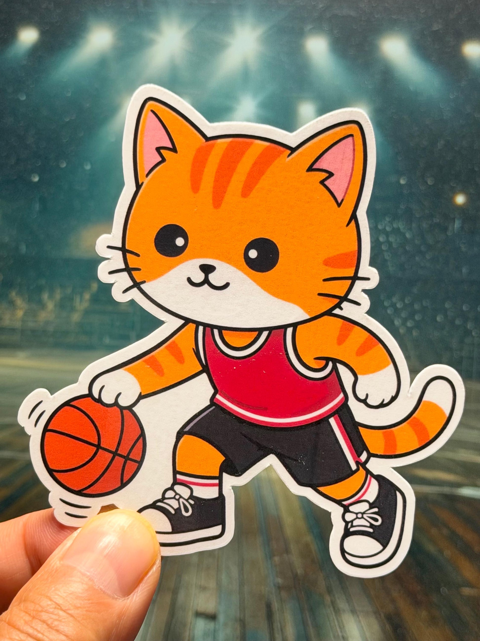 Dribbling Basketball Cat Vinyl Sticker