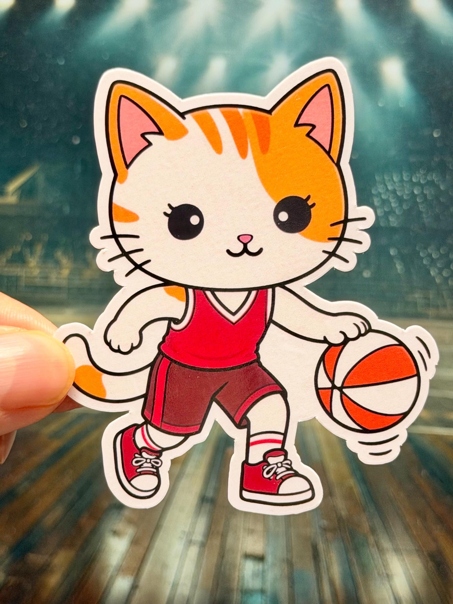 Girls Basketball Cat Vinyl Sticker