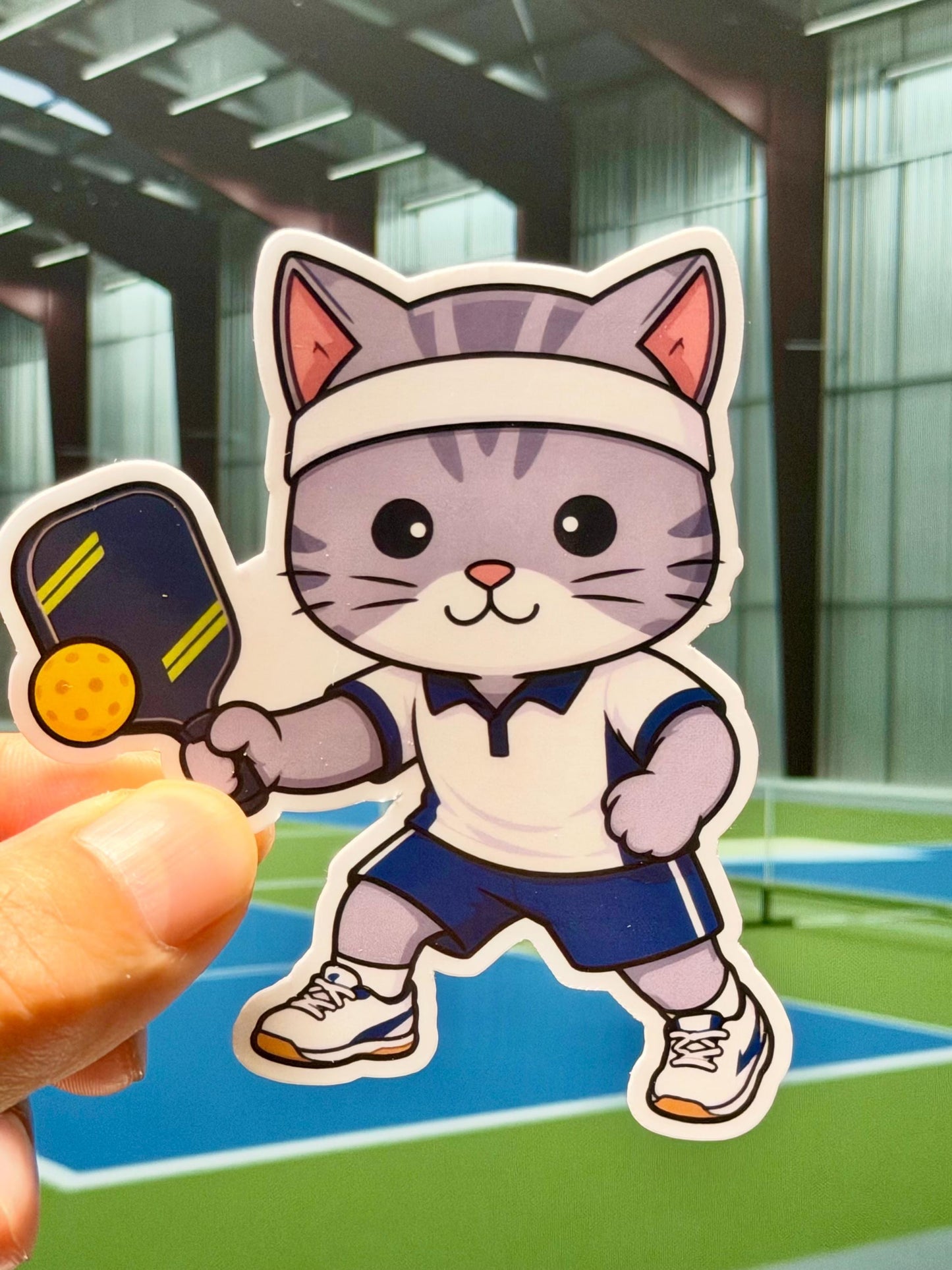 Pickleball Cat Vinyl Sticker