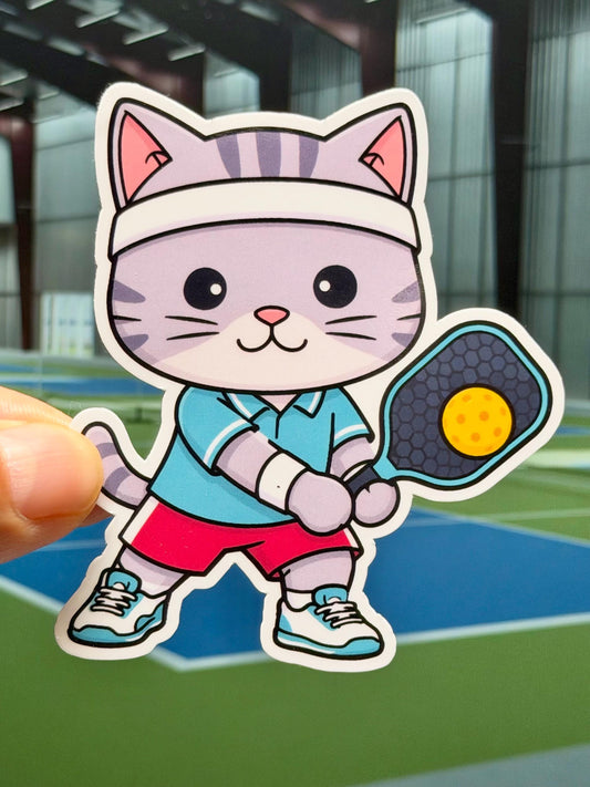 Pickleball Cat Vinyl Sticker