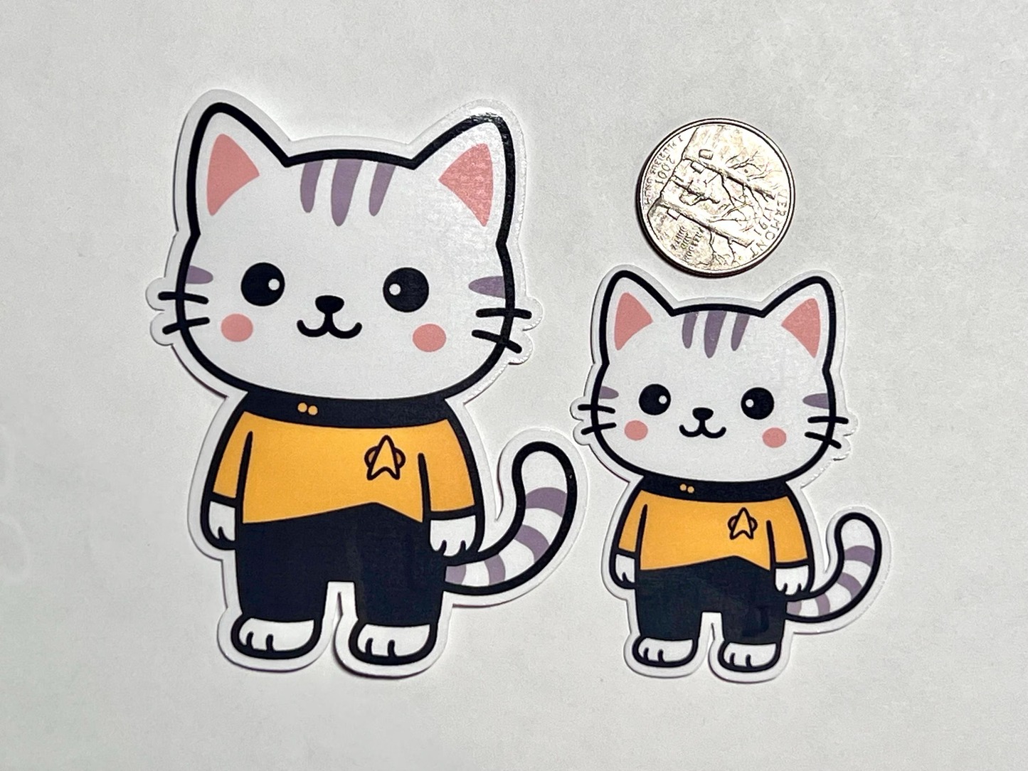 Star Cat Yellow Shirt TNG Sticker | Space Explorer Kitty | Retro Sci-Fi | Security Engineering | Next Generation Inspired