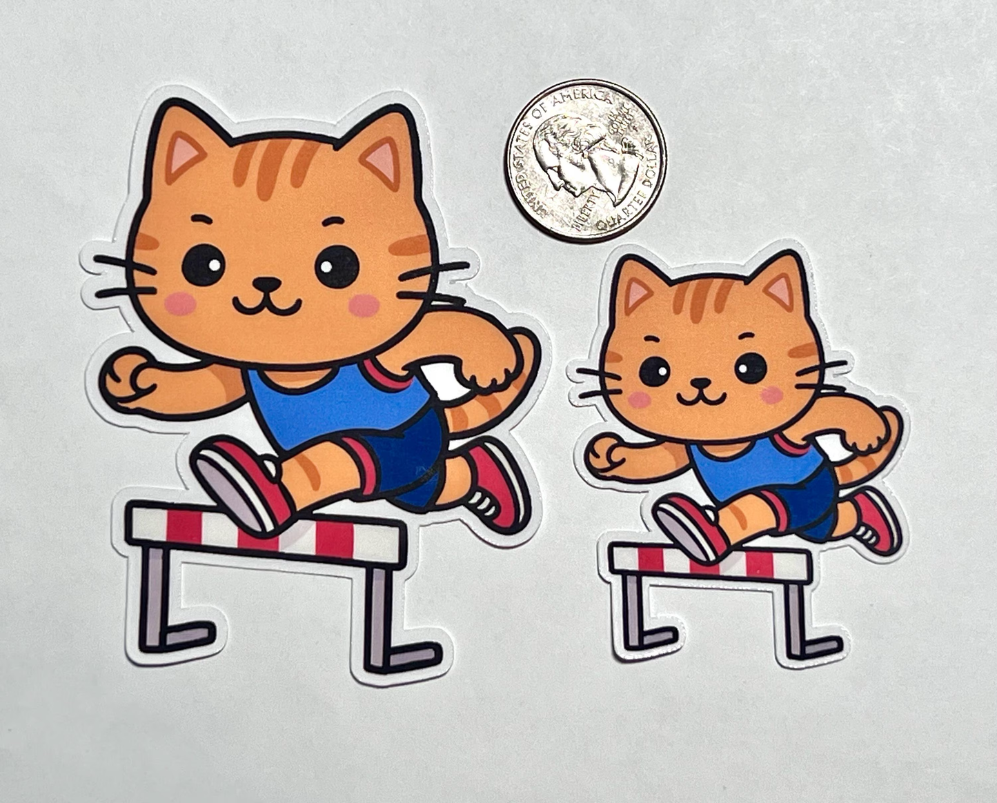 Hurdler Cat Sticker | Track Kitty Jumping Hurdles | Water Bottle Sticker