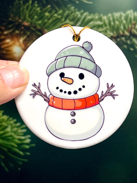 Snowman Ceramic Christmas Ornament | Cute Kawaii Design Snowman Ornament