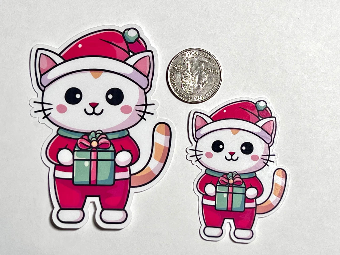 Elf Cat Red Sticker | Christmas Sticker- Cat Dressed Like Elf Vinyl Sticker