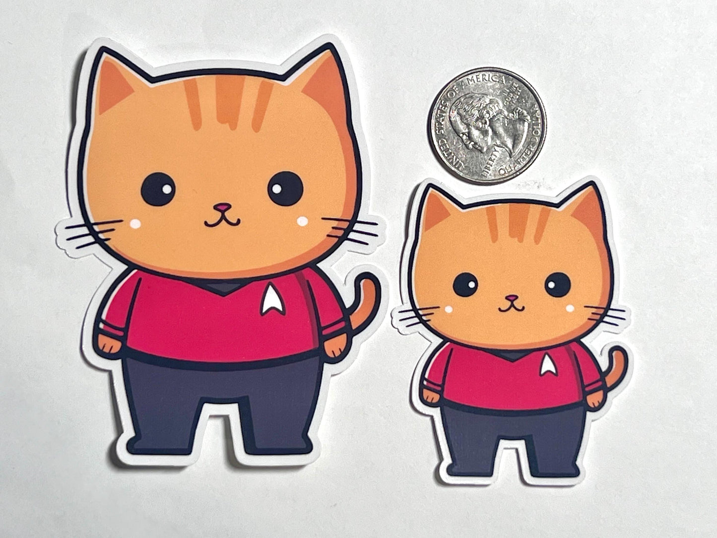 Star Trek Cat Red Shirt Sticker | Space Explorer Kitty | Retro Sci-Fi | Security & Engineering Red Shirt