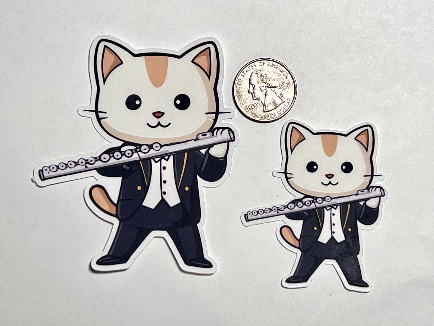 Flute Cat Sticker | Flute Kitty Orchestra Vinyl Sticke