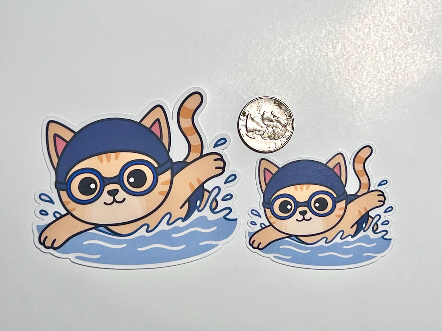 Swimming Cat Sticker | Swimmer Kitty | Cat in Water | Water Bottle Sticker