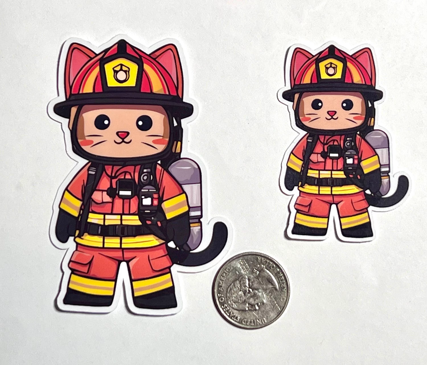 Firefighter Cat Sticker | Fireman Cat Vinyl Sticker