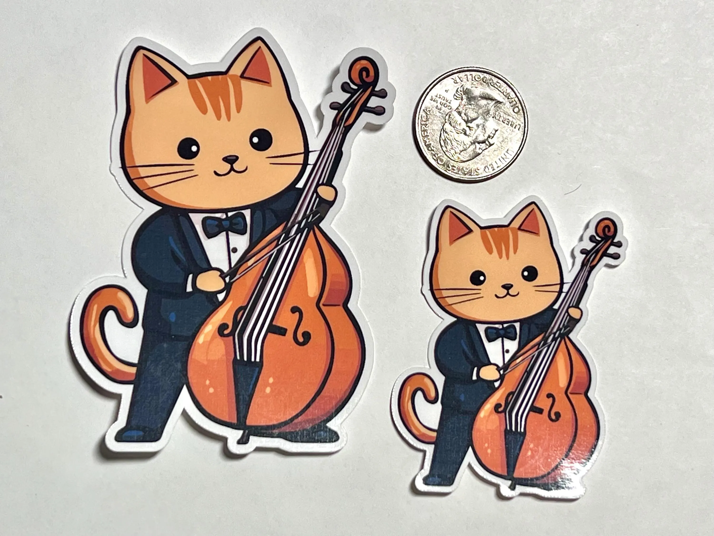 String Bass Cat Sticker | Bass Viol Cat Orchestra Vinyl Sticker | Musician Gift | Orchestra Gift | Double Bass