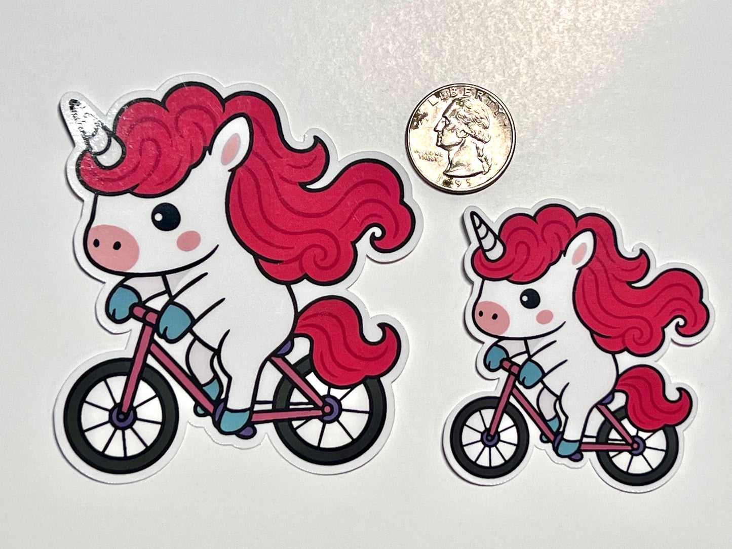 Unicorn Riding Bike Sticker- Red Hair | Bicycle Unicorn Sticker