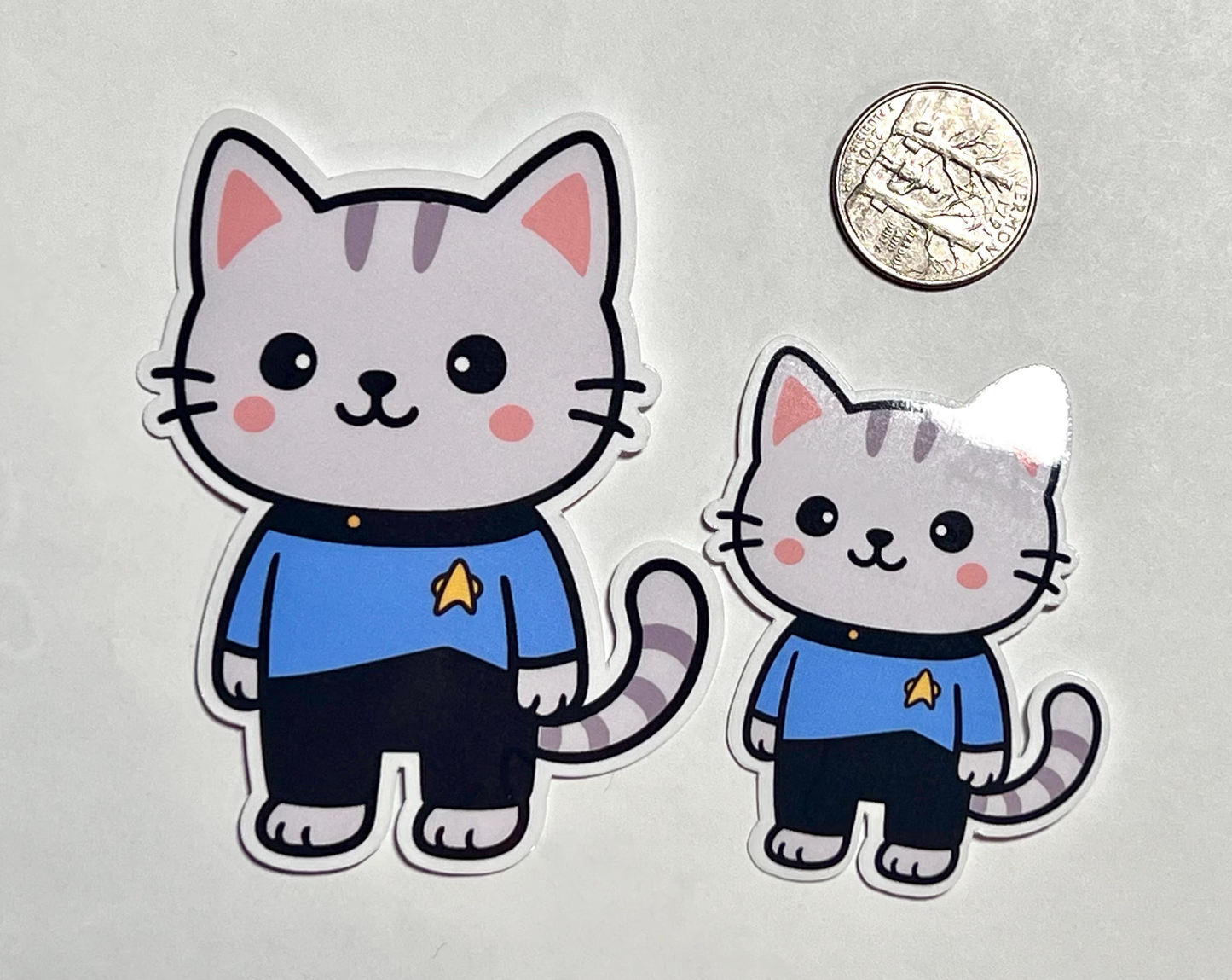 Star Cat Blue Shirt TNG Sticker | Space Explorer Kitty | Retro Sci-Fi | Medical/Science