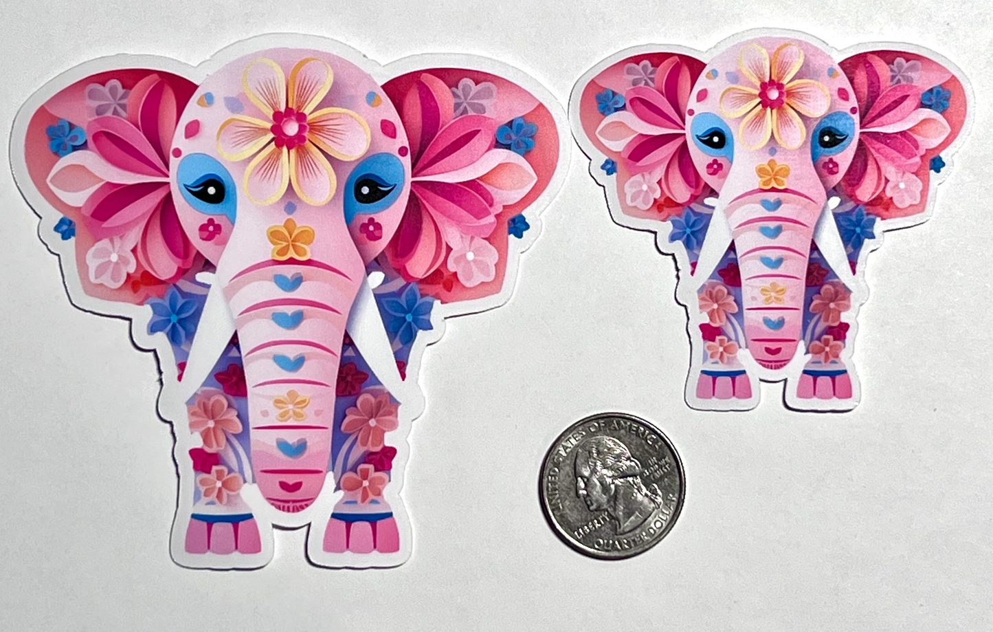 Pink Elephant Floral Sticker | Stylized Elephant Vinyl Sticker | Zoo and Elephant Lover Gift