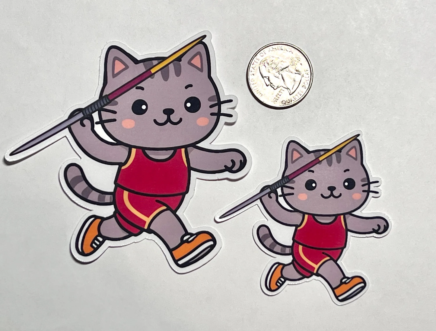 Javelin Cat Sticker | Track Kitty Throwing Javelin | Water Bottle Sticker