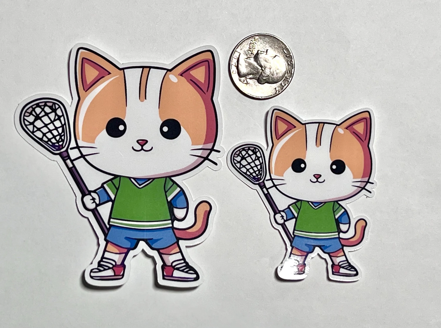 Lacrosse Cat Green Sticker | Cute Cat Playing Lacrosse