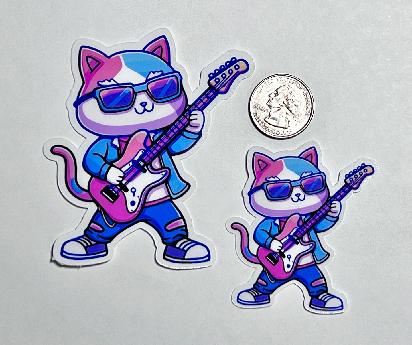 Rock Star Cat Sticker | Guitarist Kitty | Rock Band Gifts | Guitar Lessons | Electric Guitar