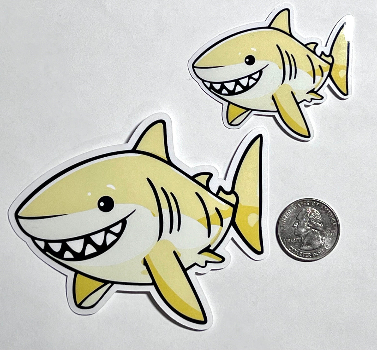 Yellow Shark Sticker | Cute Smiling Cartoon Shark Sticker | Shark Lovers