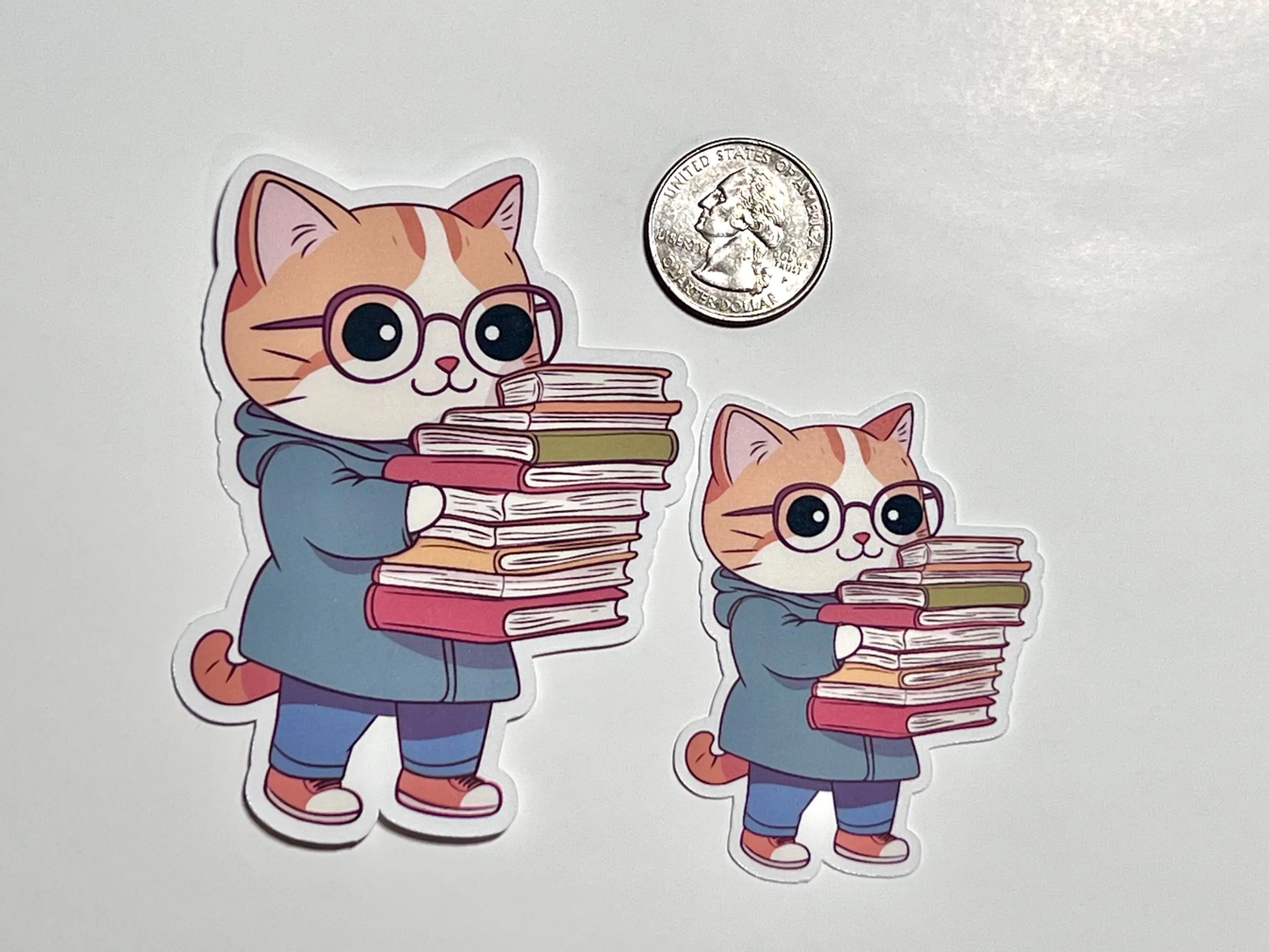 Library Cat Sticker | School Kitty Carrying a Stack of Books