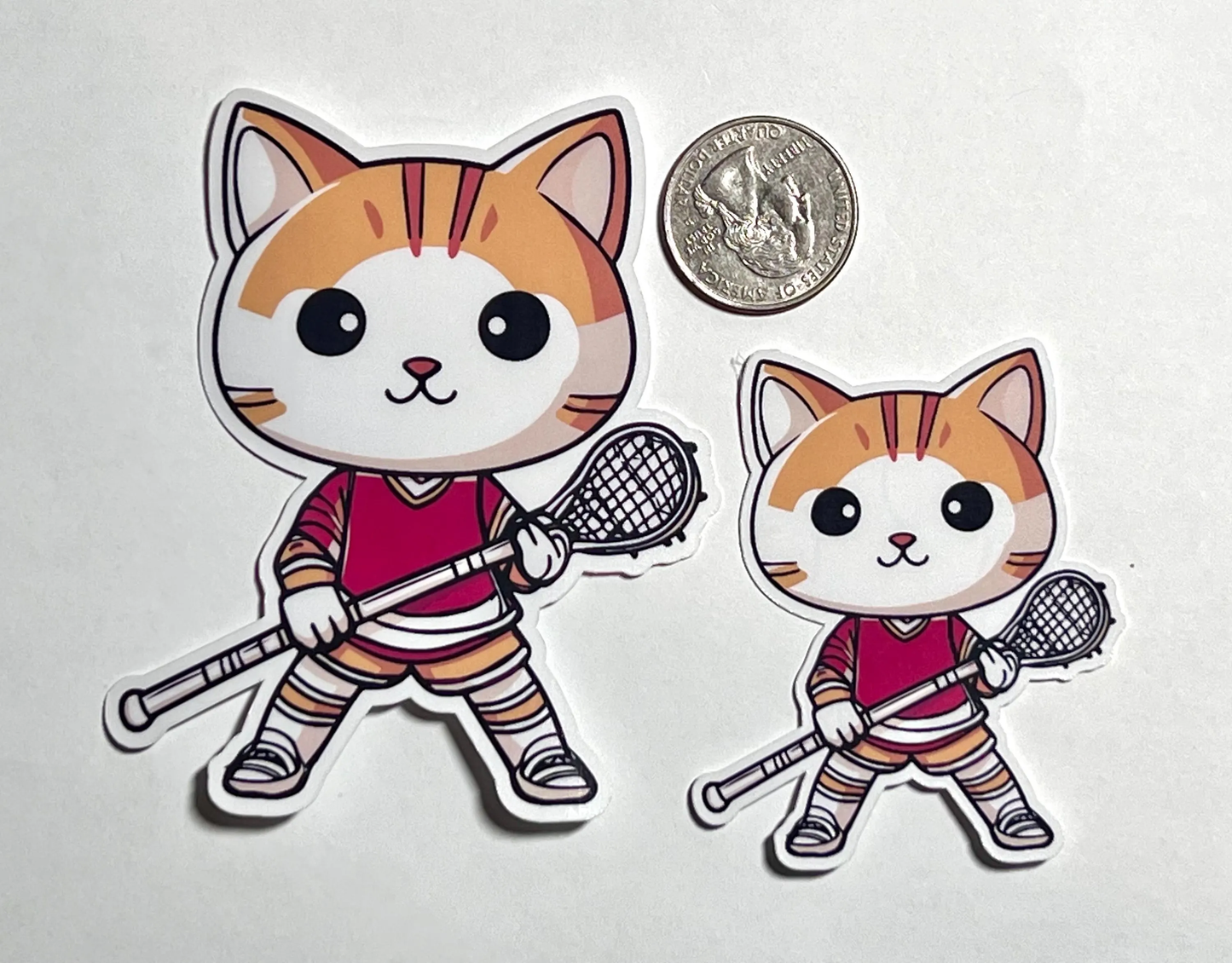 Lacrosse Cat Red Sticker | Cute Cat Playing Lacrosse